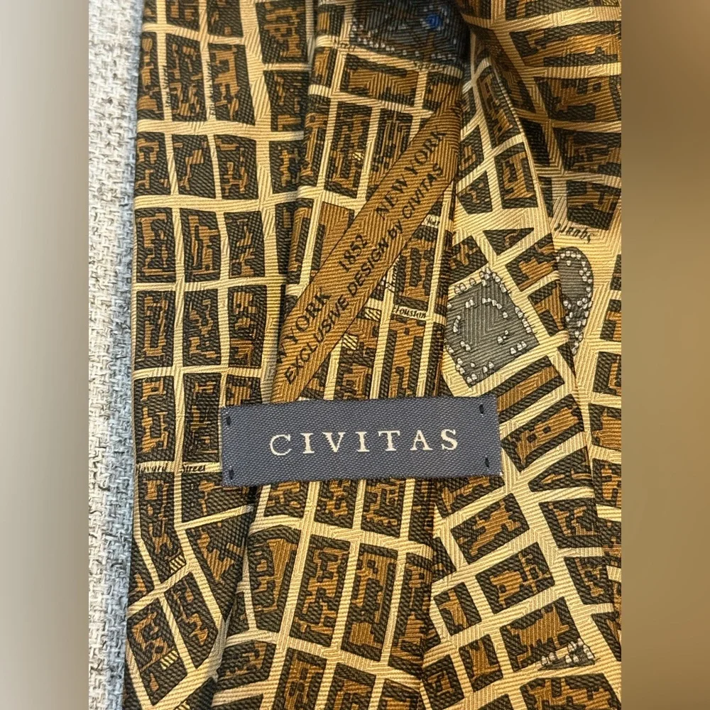 CIVITAS‎ New York City Map Tie, Silk Neck Tie, 1852 NYC Streets Urban Design
